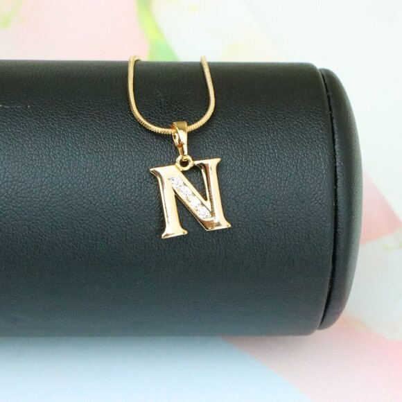"Rose Gold Letter N Pendant with Crystals – 18K Gold Plated Charm, XPPT1363 - Picture 6 of 13